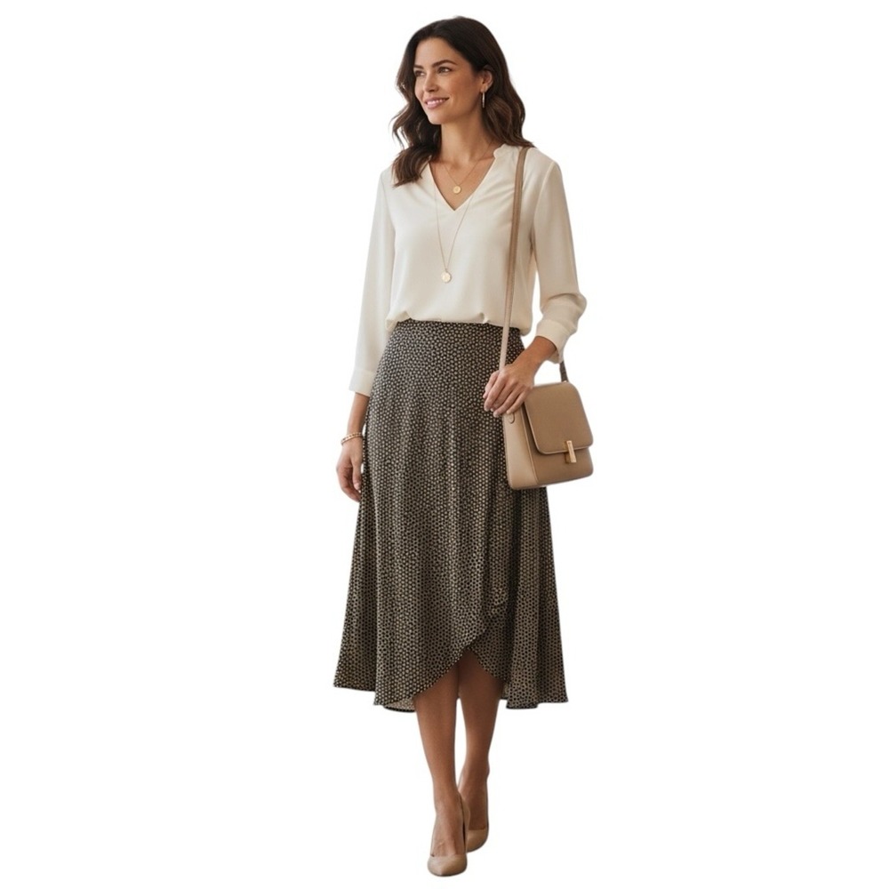 Max Studio 100% Silk Asymmetrical Midi Skirt High Low Satin Neutral Small in EUC - Picture 2 of 15